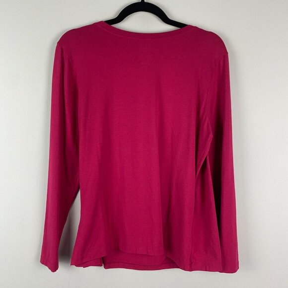 LL Bean Supima Cotton Blend Wrap Blouse Size Petite L Pink Long Sleeve V Neck - Picture 5 of 9